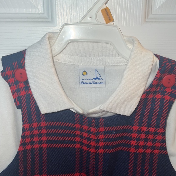 Adorable infant plaid romper and in navy blue and red - Picture 3 of 4